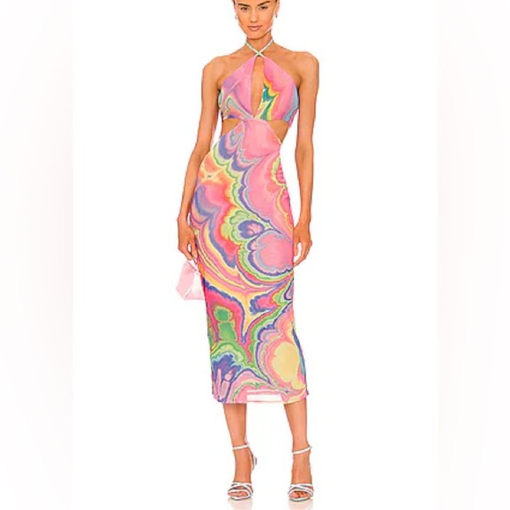 AFRM Tessa Mesh Midi Dress in Abstract Multi Marble | REVOLVE | Small